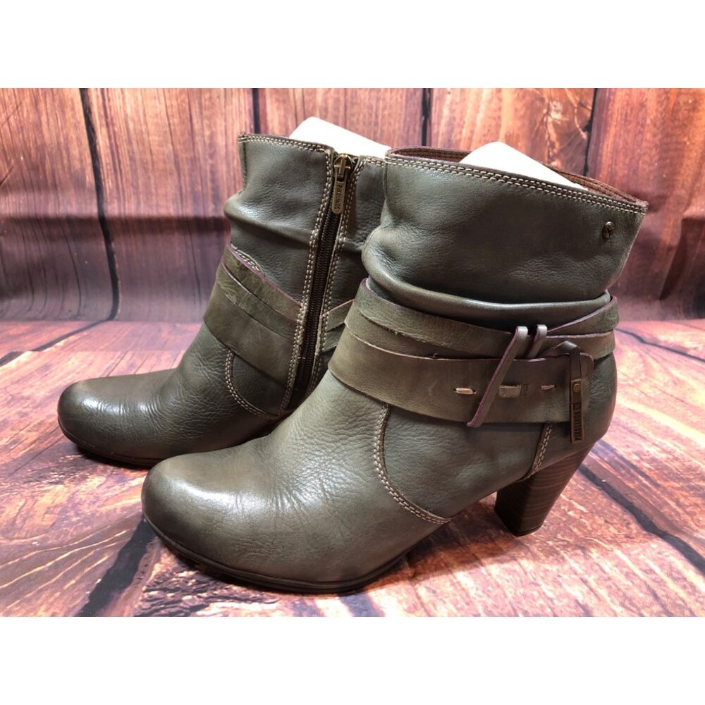 Pikolinos Womens 40 /US 9 - 9.5 Green Leather Heeled Side Zip Booties Boots  (t7 - Picture 2 of 10
